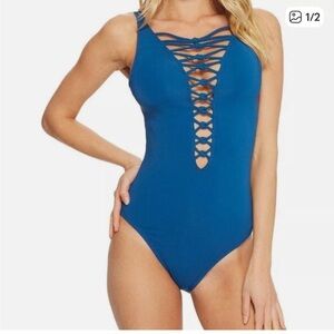 🏖️ Bleu by Rod Beattie Knotty But Nice One-Piece Swimsuit 14 NWT